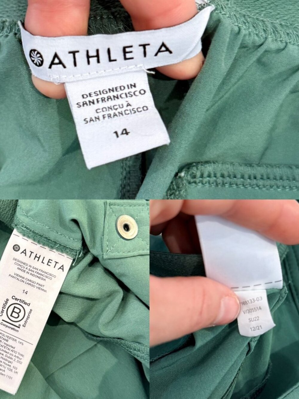 ATHLETA Vienna Cargo Pants Vineyard Green Size 14 - Picture 2 of 12